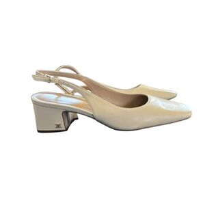 SAM EDELMAN Terra Modern Ivory Leather Sling Pumps Square Toe 8.5 Spring Easter